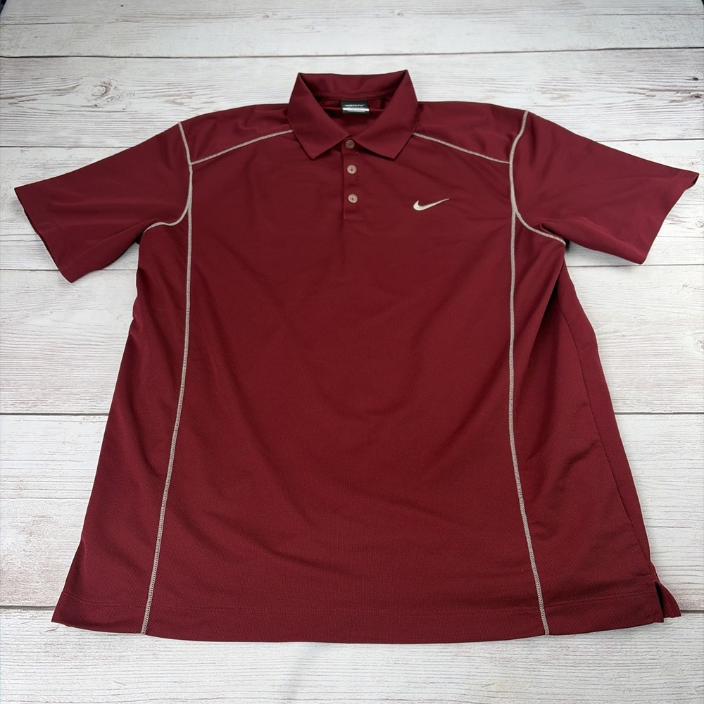 Nike Polo Shirt Men's XL Maroon Dri-Fit Golf Athletic Performance Swoosh Logo